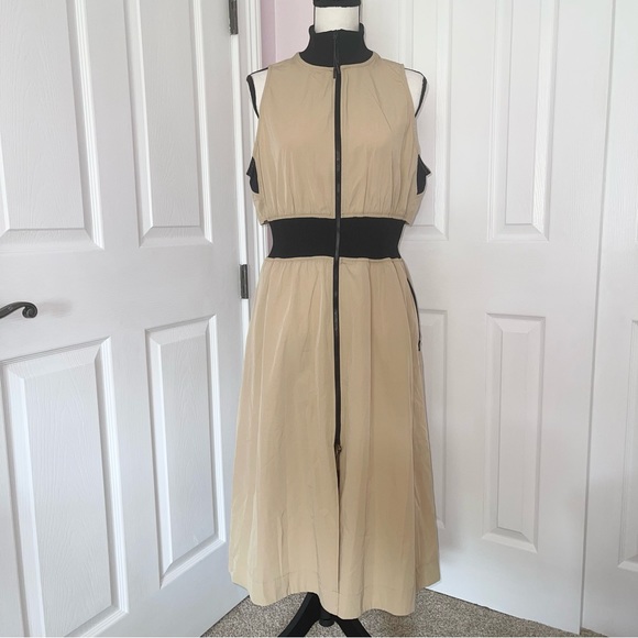 NWT GSTO beige & black safari khaki gaming midi dress, size large - Picture 2 of 14